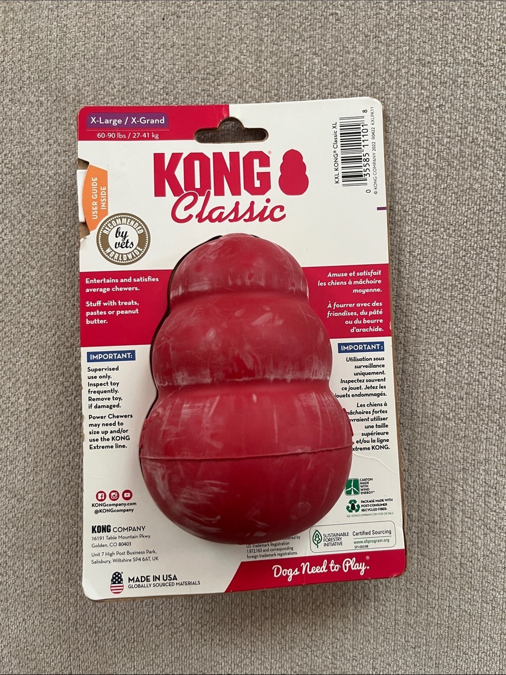 KONG Classic XL Red Dog Toy 60-90 lb Durable Rubber Treat Dispenser New - Picture 2 of 2